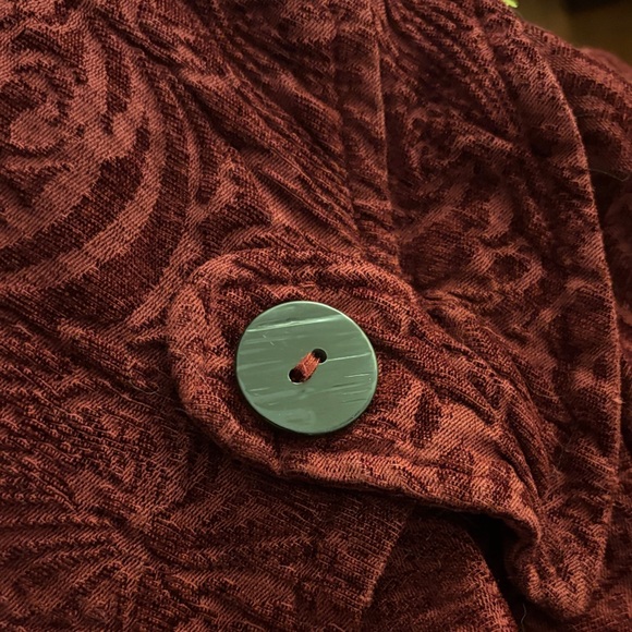 Dark Red Cotton‎ Jacquard Rayon Whimsigoth Tailcoat Witchy Coat  - XL - 90’s Vtg - Picture 3 of 9